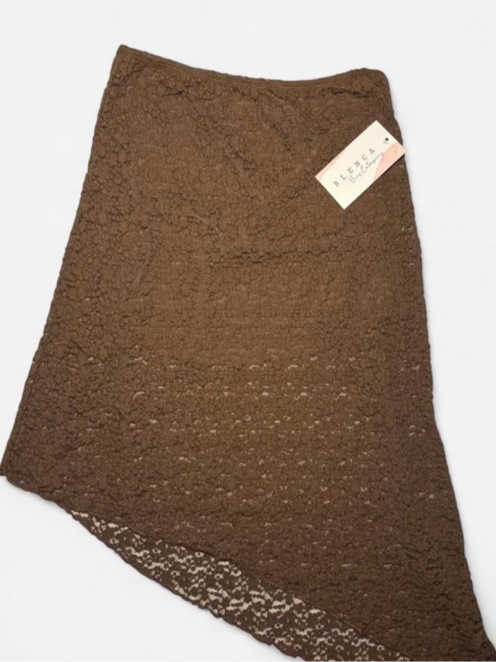 Blenca Brown Floral Lace Sheer Midi Skirt - Size Large - Lined Mini Slip - New